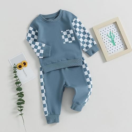 Toddler Baby Boy Fall Winter Outfit Contrast Color Long Sleeve Sweatshirts Stretch Jogger Pants Newborn Clothes Set thumbnail 2
