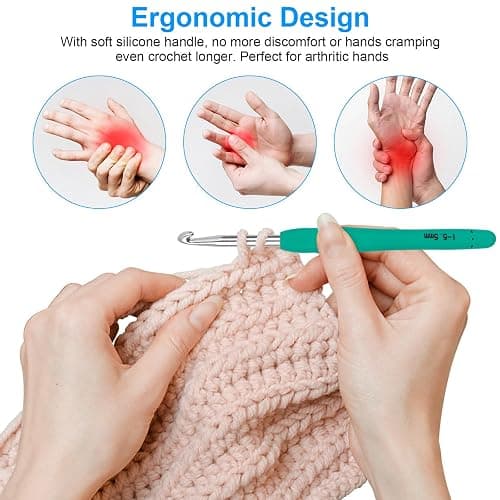 Crochet Hooks 12 Sizes Crochet Hook Set, 51 Pack Yarn Crochet Kit for Beginners, Knitting Needles with Ergonomic Handles for Arthritic Hands, Crochet Needle Kit with Blue Case for Crocheters thumbnail 4