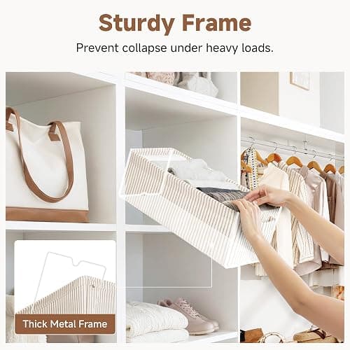 StorageWorks Narrow Storage Bins, Small Basket for Bathroom, Closet and Shelves, Fabric Organizer with Handles, Toilet Paper Storage, Khaki Stripes, 2-Pack thumbnail 5