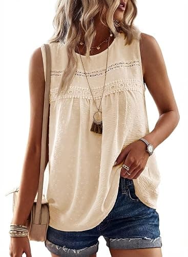 Falechay Womens Summer Tops Boho Shirts Crewneck Sleeveless Tank Tops Flowy Lace Hem Casual Blouses Clothing Trendy 2026 - Image 1