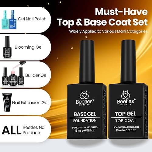 Beetles No Wipe Gel Top Coat and Base Coat Set for Gel Nail Polish - 2Pcs 15ml Super Shiny and Long Lasting Soak Off UV/LED Lamp Needed, Christmas Nail Art Design Gift thumbnail 6