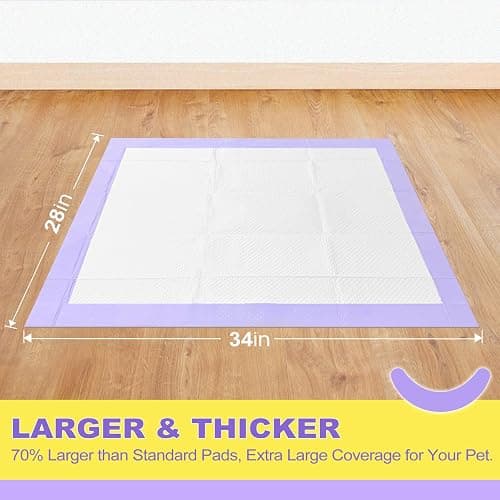 MIZOK Puppy Pads 28x34in Lavender Scented, Dog Pee Pads Extra Large Odor Eliminating Ultra Absorbent Up to 8 Cups, 6 Layers Leak-Proof & Quick-Dry Purple (40 Counts) thumbnail 3