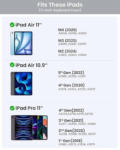 typecase Touch Keyboard Case for iPad Air 11"(M4/M3/M2, 2026/2025/2024) & Pro 11(Gen 1-4), Air 5/4 – 360° Rotatable, 11-Color Backlit, Multi-Touch Trackpad, Pencil Holder, Thin & Light, Silver thumbnail 2