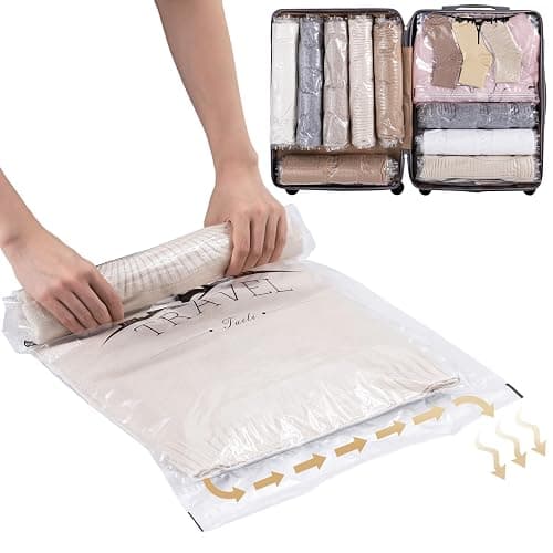 TAILI 12 Pack Travel Compression Bags, Roll Up Space Saver Bags (6 Large+6 Medium), No Vacuum Needed Reusable Packing for Luggage, Suitcase, Backpack, Travel Essentials, Clear - Image 1