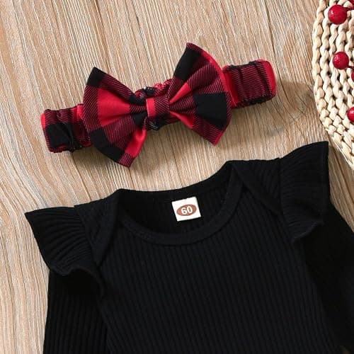 Aalizzwell Preemie Newborn Infant Baby Girls Clothes Ribbed Romper Bodysuit Pants Set Fall Winter Outfits thumbnail 2