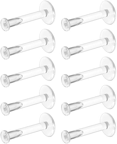 WildVibe 16g Clear Earrings for Sports, Work, Surgery - Bioflex Labret Clear Piercing Retainers 10pc Set - Plastic Clear Piercings Stud Earrings for Cartilage Helix Tragus Lip Medusa Monroe (6mm, 8mm, 10mm, 12mm) - Image 1