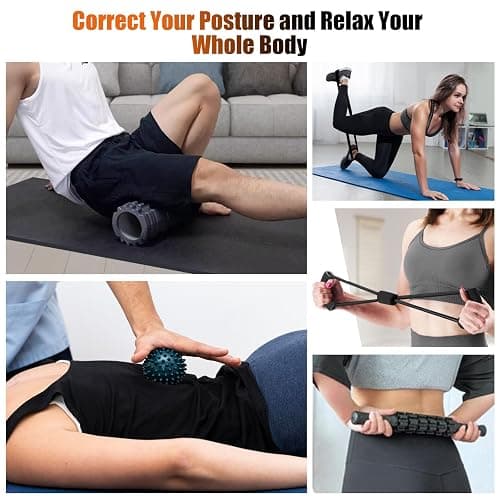 Dalephoric Kit Rouleau de Massage, 33x13cm Foam Roller avec Bâton de Rouleau Musculaire, Balles de massage et Elastique Musculation, Rouleau Massage Dos, Massage Profond des Tissus Musculaires thumbnail 7