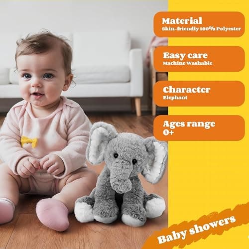 Mikee Fluffie Elephant Stuffed Animals Soft Plush Toy for Baby Girls Boys,12" Grey Soft Small Stuffed Elephant Huggable Gifts for Birthday thumbnail 3