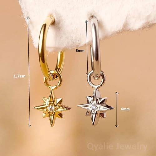 Small Cartilage Rook Helix Piercing Hoop Starburst Dangle Earrings Jewelry For Women With CZ 14K Gold Plated Huggie Stainless Steel thumbnail 3
