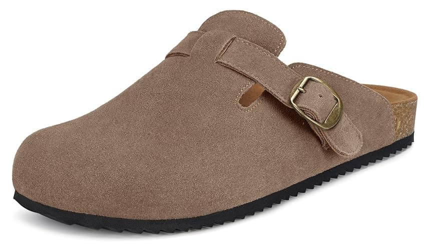 Intini Womens Suede Clogs Mens Leather Mules Cork Footbed Sandals with Arch Support - Image 1