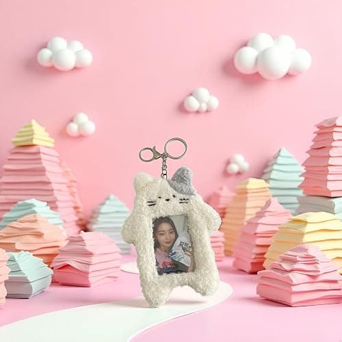 aoukoslt Plush White Rabbit Photocard Holder with Keychain- Cute Cartoon Plush Photocard Holder- ID Card Cover Protective Case Card Rabbit Identification Badges Supplies thumbnail 7