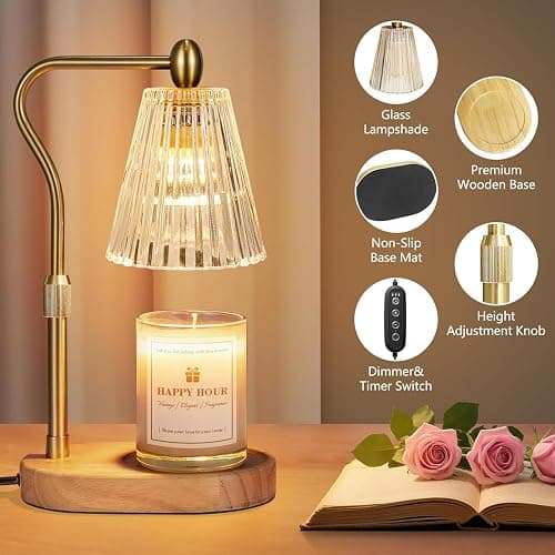 Loowoko Lámpara calentavelas, Candle Warmer lamp con temporizador y regulador de intensidad, altura ajustable, con 2 bombillas, lámpara para velas aromáticas en vidrio, decoración thumbnail 6