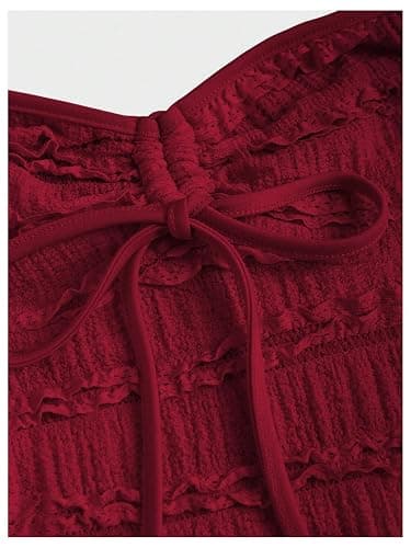 SOLY HUX Women's Peplum Halter Crop Tops Y2K Drawstring Tie Ruched Dressy Casual Spaghetti Strap Cami Top thumbnail 4
