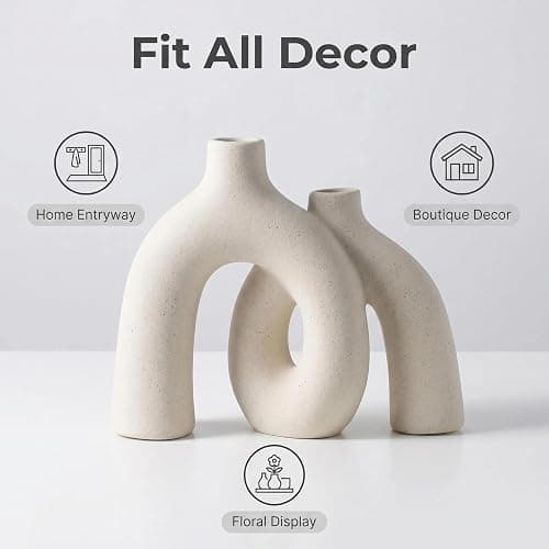 CEMABT Modern Nordic Boho Vase Set - Elegant Beige Matte Ceramic Vase for Living Room, Bookshelf, Mantel, Entryway Table & Console Decor | Home Decor Shelf Decorations Easter Gift thumbnail 7