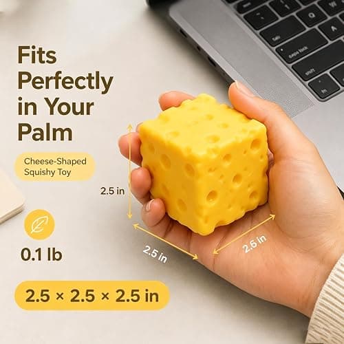 Squeezeluck Cheese Squishy Toy - Slow-Rising Fidget Toys for Stress Relief & Sensory Calming, Soft Foam Bread and Butter Cube Squeezy Balls for Desks & Classrooms, Perfect Palm Size (2.5" Yellow) thumbnail 2
