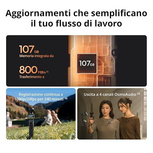 DJI Osmo Pocket 4 Combo Standard, videocamera vlog tascabile con gimbal | CMOS da 1″ e 4K/240fps, stabilizzazione a tre assi, zoom senza perdita 2×, 107 GB di memoria integrata thumbnail 6