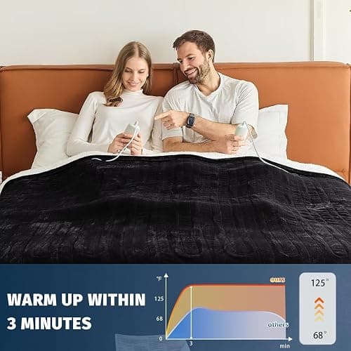Heated Electric Blanket Queen Size - 84" x 90" Heating Blanket with Dual Control, 10 Heating Levels & 8 Hours Auto Off, Soft Warm Flannel Blanket, Christmas Birthday Gifts for Senior Grandma thumbnail 5