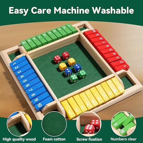 ZHITENG Shut The Box 4 Joueurs, Jeu de dés Jeu de Societe en Bois Classique avec 8 dés Jeux de Table en Bois Jouet de Rassemblement de la Famille, pour Salle de Classe Maison Fête ou Pub, Multicolore thumbnail 4