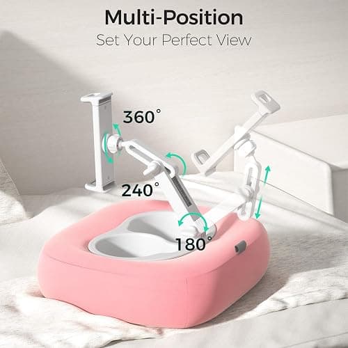 TabHolderix Tablet Pillow Stand, Adjustable Kindle Holder with 2 Snack Bowls, 360° Adjustable iPad Stand for Bed with 4.7''-13'' iPad, Kindle, Phone, Gift for Reading Accessories on Bed, Sofa, Pink thumbnail 4