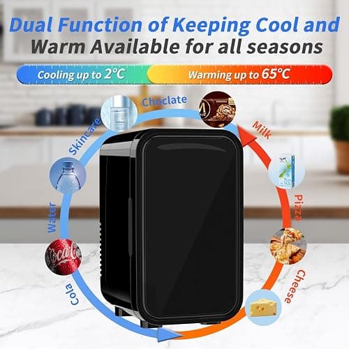 YASHE Mini Fridge, 6 Liter/8 Can 220-240V AC/DC Portable Thermoelectric Cooler Refrigerators for Bedroom, Skincare, Beverage, Office, Dorm Room and Car, Black thumbnail 3