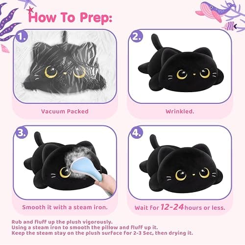 Cute Black Cat Plush Pillow, Kawaii Plushies Black Cat Stuffed Animals, Squishy Plushies, Cuddle Plush Pillow for Kids & Girls (13 Inch) thumbnail 9