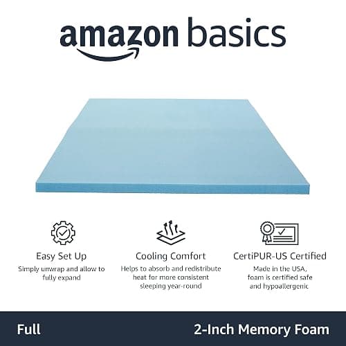 Amazon Basics Full Mattress Topper, Cooling Gel-Infused, CertiPUR-US Certified, 2 Inches, Blue thumbnail 2
