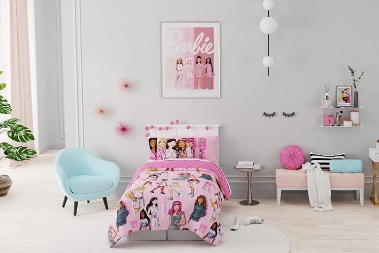 Franco Barbie Barbiecore Bedding Super Soft Comforter and Sheet Set with Sham, 5 Piece Twin Size, College Dorm Essentials (Official Licensed Product) thumbnail 5