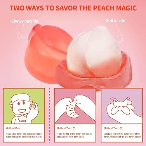 AMOS Peelerz Gummy Peach Candy, Peelable Fruit-Shaped Candy, 8.47oz Box with 10 Individual Packs – Fun Peeling Gummy Snack Made with Real Juice thumbnail 5