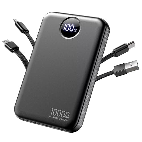 HAIARA Portable Charger 10000mAh Power Bank with 4 Built-in Cables,LED Display Compact and Battery Pack with Multiple USB Ports All-in-One Travel Charger for iPhone,Android and Other Devices-Black thumbnail 4