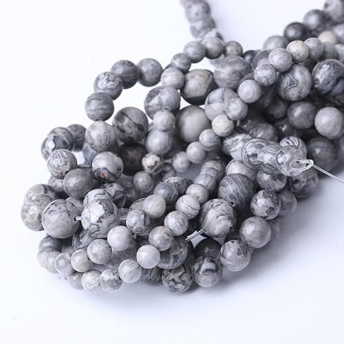 60PCS 6MM Natural Grey map Beads Round Loose Stone Beads for Jewelry Making DIY Energy Stone Healing Power Bracelet 15" thumbnail 5
