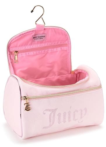 Juicy Couture Pink Makeup Bag Cosmetics Organizer Travel Essentials Hanging Duffel Velour Rhinestones thumbnail 6