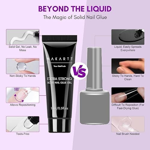Makartt Solid Nail Glue Gel: Super Strong Nail Glue for Press On & Acrylic Nails, 3D Gel Nails Art Design, Long Lasting Clear Adhesive 15ML, UV Lamp Cured, Ideal for Home Salon DIY Use thumbnail 3