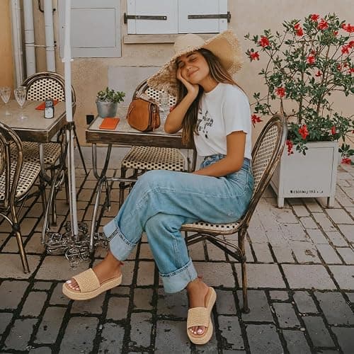 Erocalli Platform Sandals Women Cute Wedge Espadrilles Slip on Summer Beach Raffia Vacation Sandal Comfortable Open Toe Dressy Shoes thumbnail 3