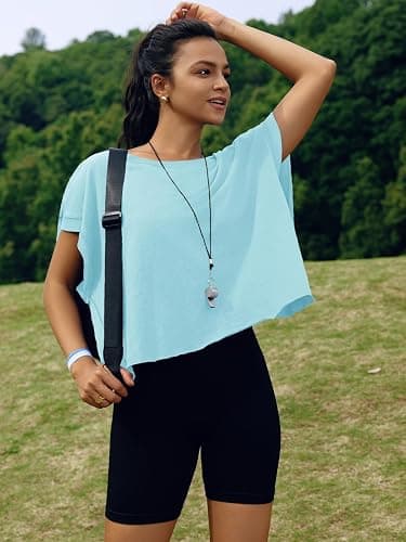 SENSERISE Womens Open Back Workout Tops Backless Short Sleeve Athletic Shirt Running Crop Top Gym Yoga Tee thumbnail 2