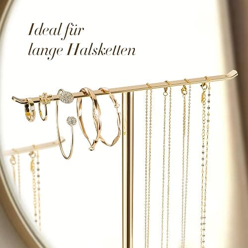 Jewelry Holder Stand with Ceramic Base: 12" Tall Necklace Organizer Rack, Tree Design Display Storage for Necklaces, Bracelets, Rings, Earrings, Aesthetic Room Décor for Girls and Women, Gold thumbnail 5