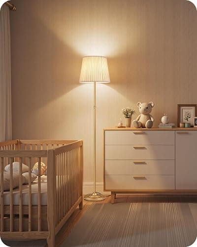 GOEBLESON Dimmable Floor Lamp for Living Room, 68" Tall Standing Lamp, Reading Light with Remote & Foot Pedal, 10W LED Bulb (3000K-6500K) Included, FCC Listed, Reinforced Base, Gold and White DW12LD05 thumbnail 4
