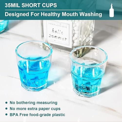 TOLDATLI Mouthwash Dispenser for Bathroom, Glass Mouthwash Dispenser with Cup, Mouth Wash Container Bottle with Cup, Refillable Mouthwash Decanter, Clear, 1 Pack, 17oz, with Wooden Tray thumbnail 6