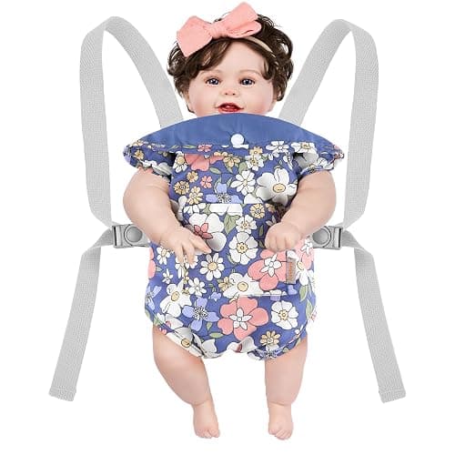 GAGAKU Toddler Baby Carrier for Dolls Reborn Baby Doll Accessories Front and Back Doll Carriers - Blue Flowers thumbnail 6
