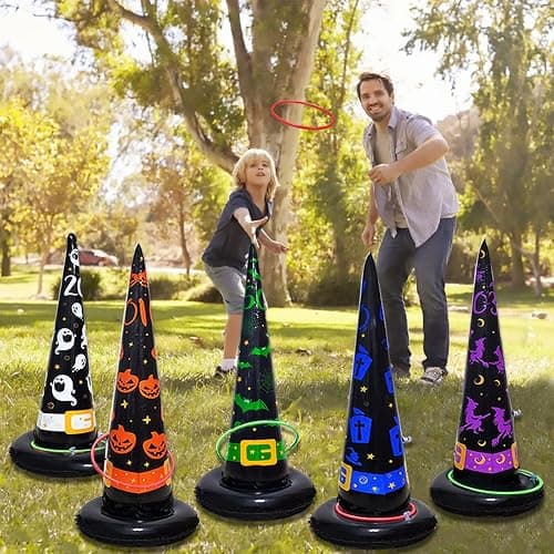 Poptrend 5PK Halloween Toys Halloween Games Inflatable Witch Hat Ring Toss Game, Inflatable Ring Toss Game with Air Pump. Games Toys for Kids Adults, Halloween Decorations (Witch Hat, 5PK) thumbnail 6