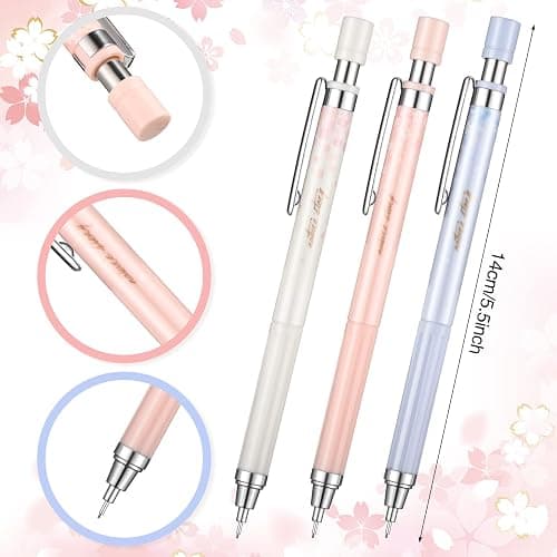 15 Pcs 0.5 mm Mechanical Pencil Set Include 6 Pcs Japanese Cute Pencils with 6 Tubes Pencil Refill and 3 Cute Cherry Erasers for Sketching Architecture Drawing thumbnail 3