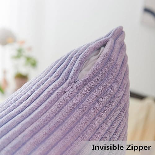 Home Brilliant Light Purple Pillow Covers 18x18 Set of 2 Striped Corduroy Throw Pillow Covers Cushion Covers for Office Couch Chair Bedroom, 18x18 Inch, Lavender thumbnail 4