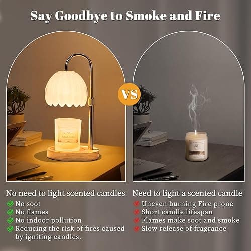 Heymirro Candle Warmer Lamp with Timer Dimmer Adjustable Height, Wax Warmer Lamp for Jar Candles with 2 Bulbs, for Home Decor, Mother's Day, Birthday Gifts for Women(White) thumbnail 5