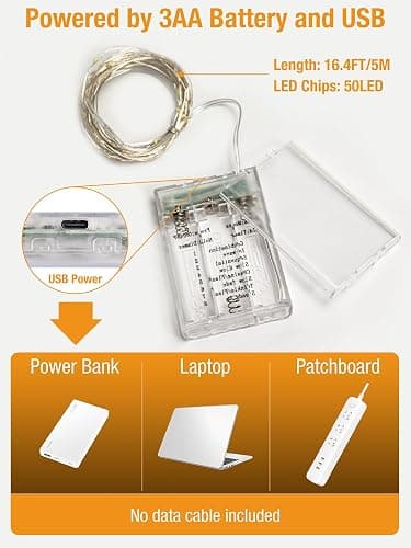 btfarm 4 Pack Fairy Lights Battery Operated with Timer, 16.4 FT 50 LED Silver Wire Twinkle String Lights 8 Modes Dimmable Waterproof for Indoor Christmas Bedroom Wedding Decorations, Warm White thumbnail 5