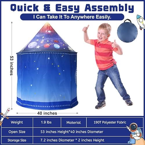Kaivee Rocket Ship Space Pop Up Play Tent for Kids-Astronaut Pretend Playhouse Gift for 3-5 Year Old Girls Boys thumbnail 2