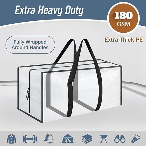 6 Pack Extra Heavy Duty Large Moving Bags with Strong Zipper & Comfortable Handles, Sturdy & Durable Clothes Storage Bags Totes Bins, Packing Moving Boxes for College Supplies, White thumbnail 3