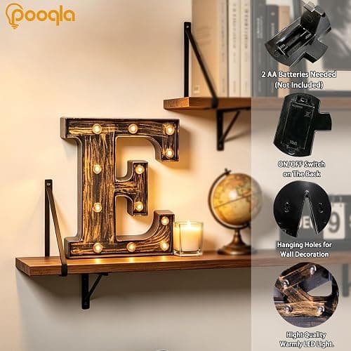 Pooqla Vintage Light Up Marquee Letters with Lights – Illuminated Industrial Style Lighted Alphabet Letter Signs - Coffee Bar Apartment Bedroom Wall Home Initials Decor A-Z thumbnail 2