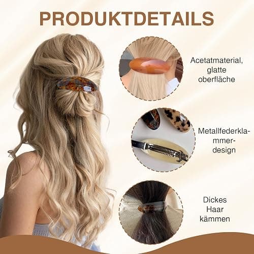DASHUI 5 Stück Ovale Haarspangen, Französische Haarspange aus Acetat, Vintage Haarklammer, Flat Hair Clip für Mädchen Lang Dickes Haar, für Hochzeit Abschlussball Formale Haaraccessoires thumbnail 3