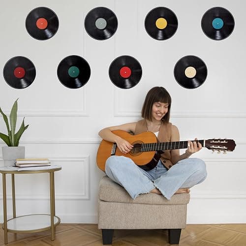 Piriuuo 8 Pcs Records Wall Decor, Vinyl Records Decor Decorative Vinyl Record Decor 9'' Vinyl Record Wall Decor Vinyl Record Stickers Fake Vinyl Records Decals for Home Wall Music Party Decoration thumbnail 2