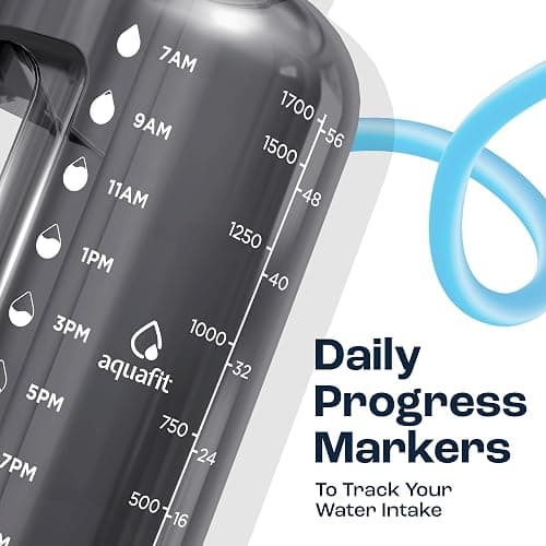 AQUAFIT 64 oz Water Bottle with Time Marker - Straw & Chug Lid - BPA Free Half Gallon Gym Water Bottle with Handle - Big Gallon Jug (Gray, 64 Ounces) thumbnail 5