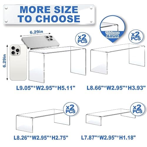 Aheroi Large Acrylic Risers, 8 Pcs 2 Set(7”L~8”L~9”L) Acrylic Display Set Rectangular Stands Shelf Clear Display Risers for Decor, Cake Shelves Retail Shoe Showcase - 8Pcs-Clear thumbnail 2